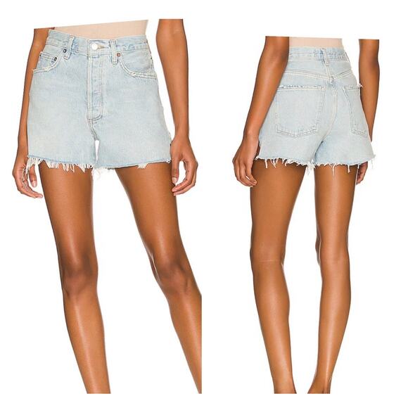 Agolde Dee High Waisted Hidden Button Fly Cut Off Denim Jean Shorts Jinx Size 26 - Picture 1 of 9